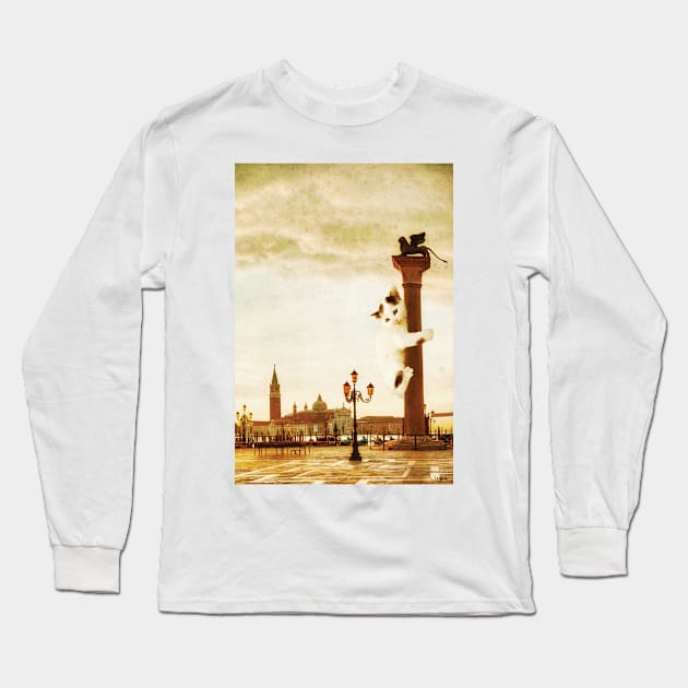 Giant Kitten in Venice #3 Long Sleeve T-Shirt by luigitarini